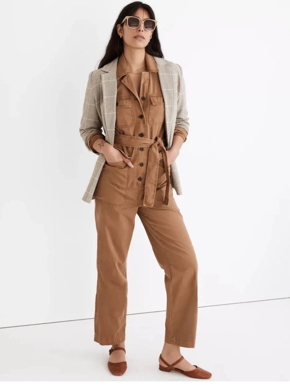 Madewell Utility Jumpsuit Brown Tie Waist Workwear  Cottagecore Minimalist NWT S